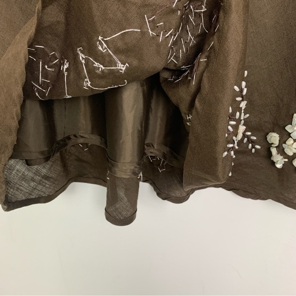 Anne Carson Brown Linen A-Line Skirt Embroidered - Picture 7 of 8